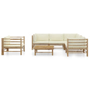 Set Divani da Giardino 7 pz con Cuscini Bianco Crema in Bambù 3058215