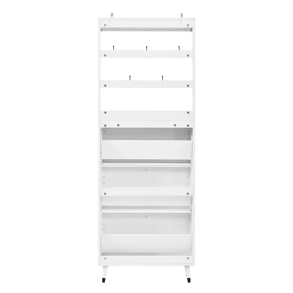 Mobile da ingresso con 3 ante a ribalta; 6 ganci e asta; per scarpe e abiti; bianco; 66 Ã— 17 Ã— 180 cm