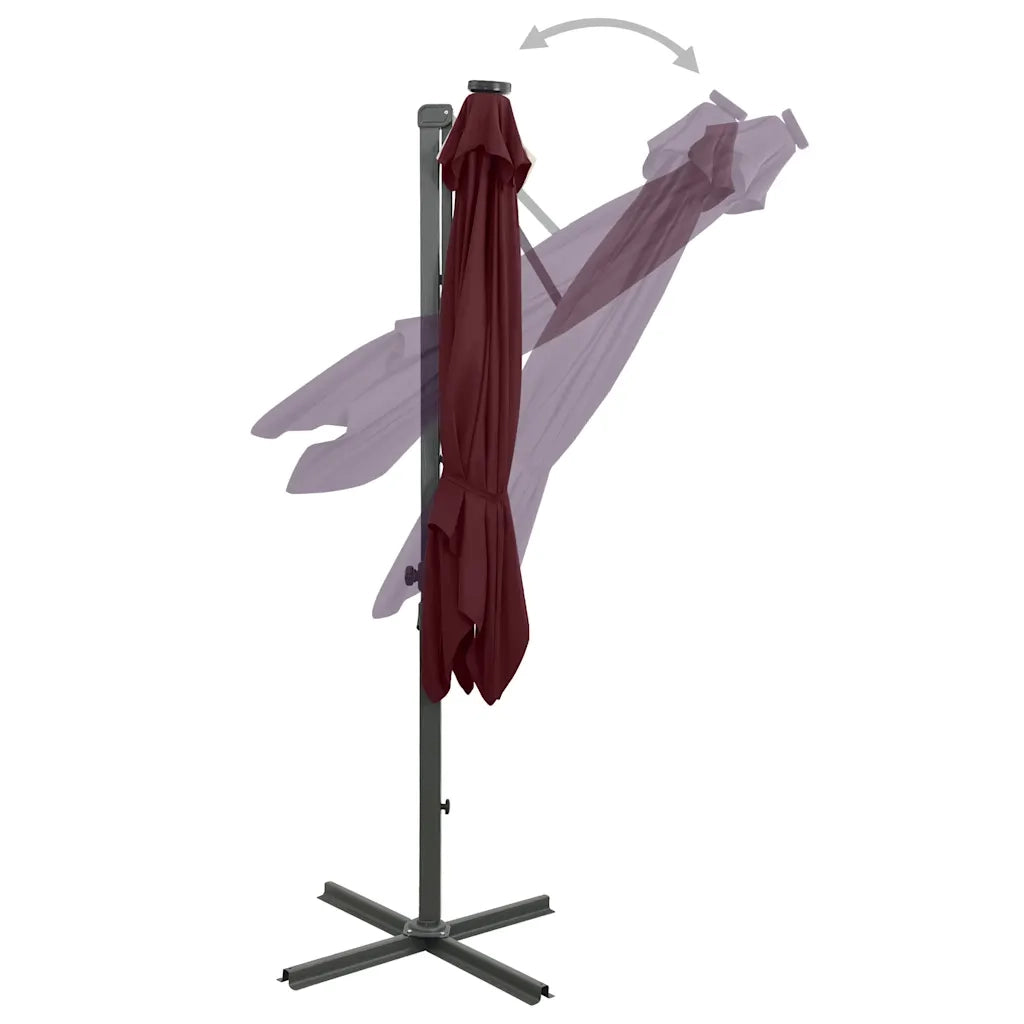 Ombrellone a Sbalzo con Palo e Luci a LED Bordeaux 250 cm 312326