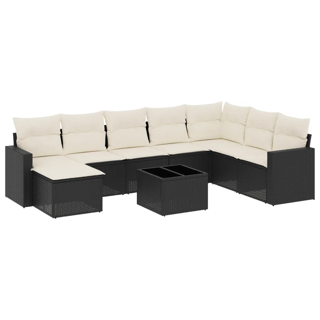 Set Divani da Giardino 9 pz con Cuscini Nero in Polyrattan 3251703