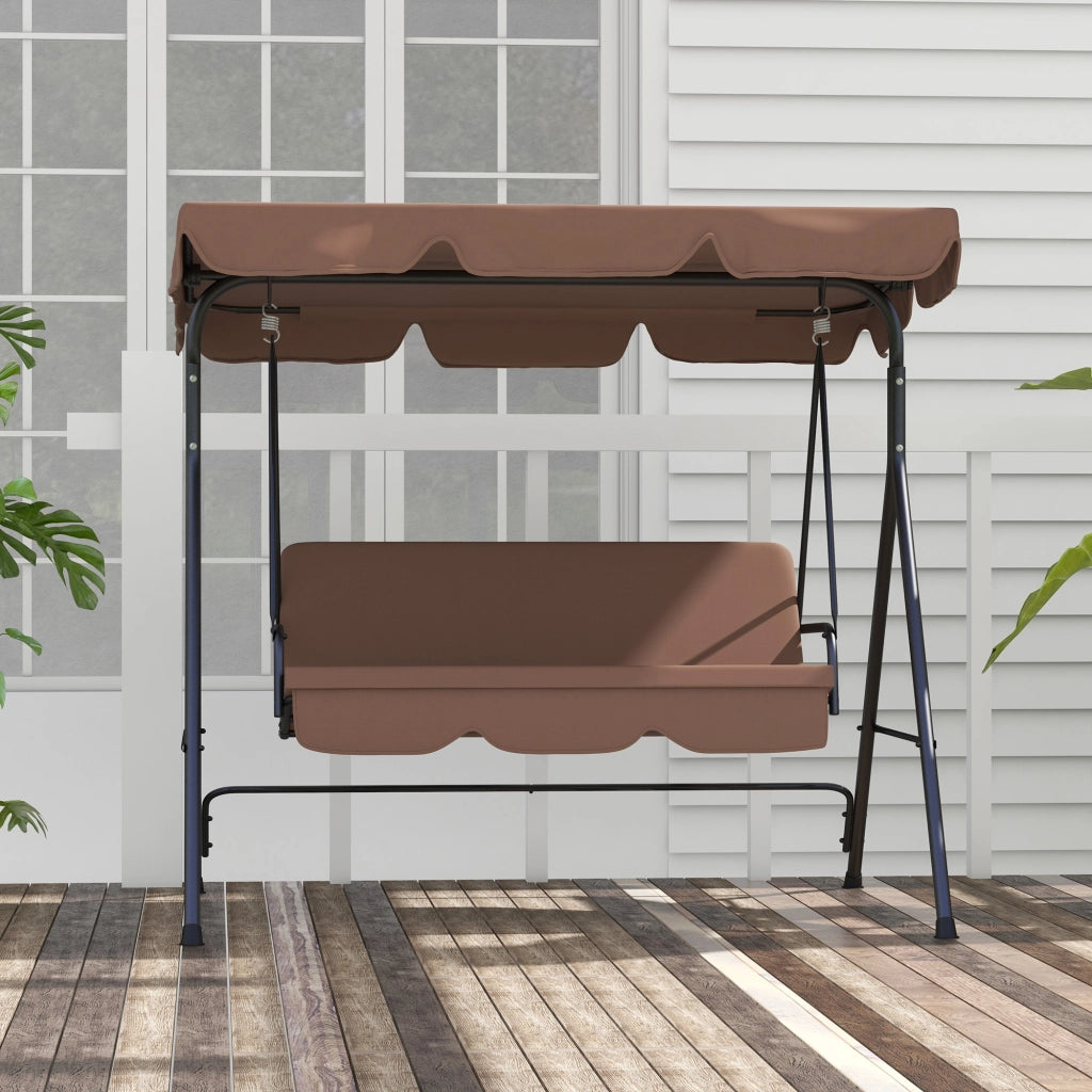 Dondolo da Giardino 3 Posti con Tettuccio e Cuscini ¨C zephmum ¨C Marrone e Nero 172x110x153 cm