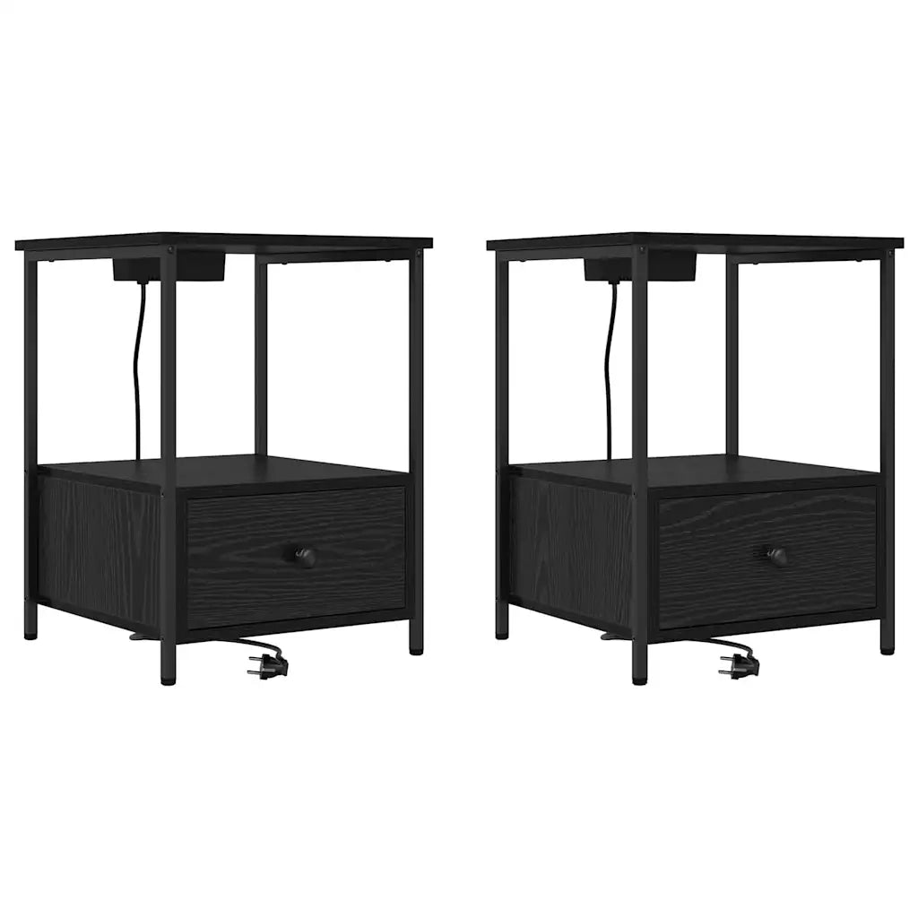 Set di 2 Comodini | Armadio da Notte | Mobiletto da notte con cassetto Rovere Nero 42 x 41 x 56 cm