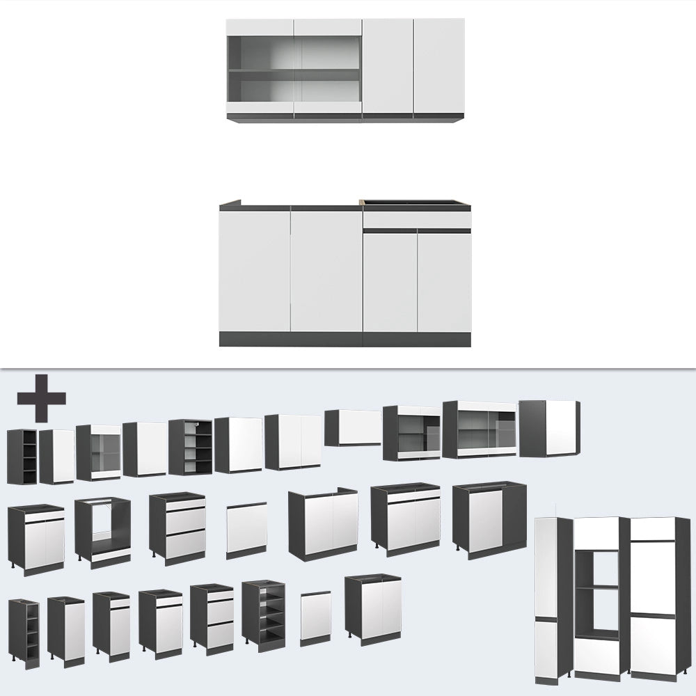 Vicco Cucina completa Bianco/antracite 140 cm Forma a J