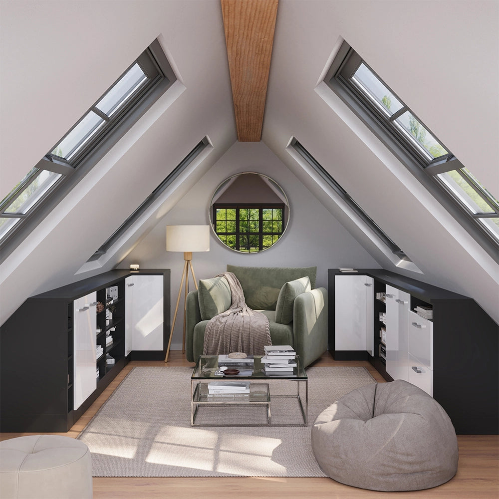 Mobile sottotetto Rion Bianco lucido/Antracite 60 x 83.8 cm con 2 cassetti, carcassa 60 cm profondità Vicco