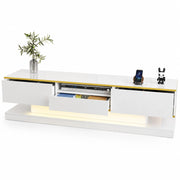 Mobile TV 180x38x45 cm; 3 cassetti con LED a colori e finitura lucida; truciolare bianco