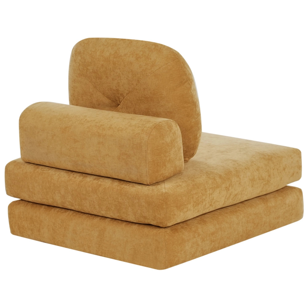 Divano a 1 posto in tessuto di ciniglia Pouf letto singolo per ospiti con cuscino senape stile Moderno