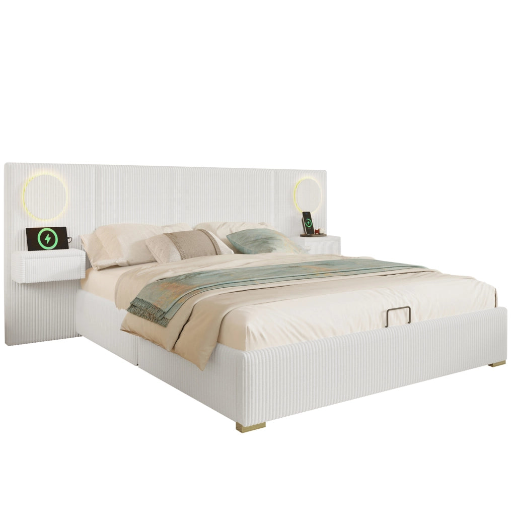 Letto matrimoniale 180x200 cm velluto beige con LED e USB