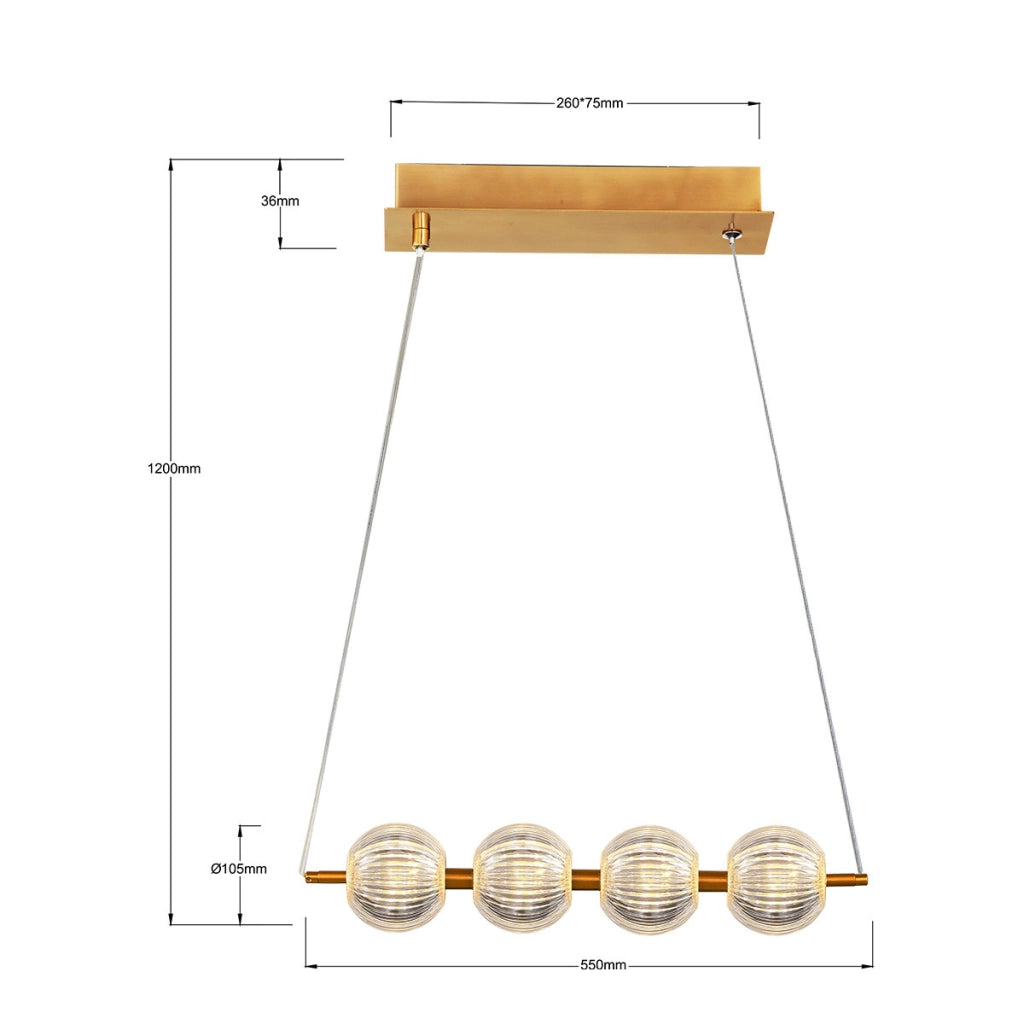 Lampada a sospensione Brillant 4 luci oro LED CCT 20W