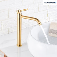 Julia | Rubinetto da bagno alto Hotel Gastro Gold spazzolato |Rubinetto premium in acciaio inossidabile per lavelli alti |Rubinetto ad alta pressione