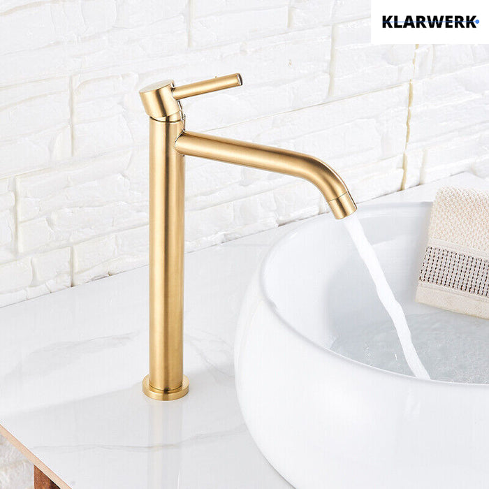 Julia | Rubinetto da bagno alto Hotel Gastro Gold spazzolato |Rubinetto premium in acciaio inossidabile per lavelli alti |Rubinetto ad alta pressione