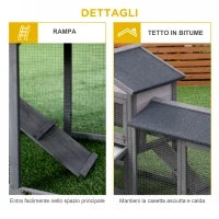 Conigliera Gabbia per Conigli in Legno da Esterno con Casetta, Spazio Aperto Recintato e Tetto 147x54x84cm
