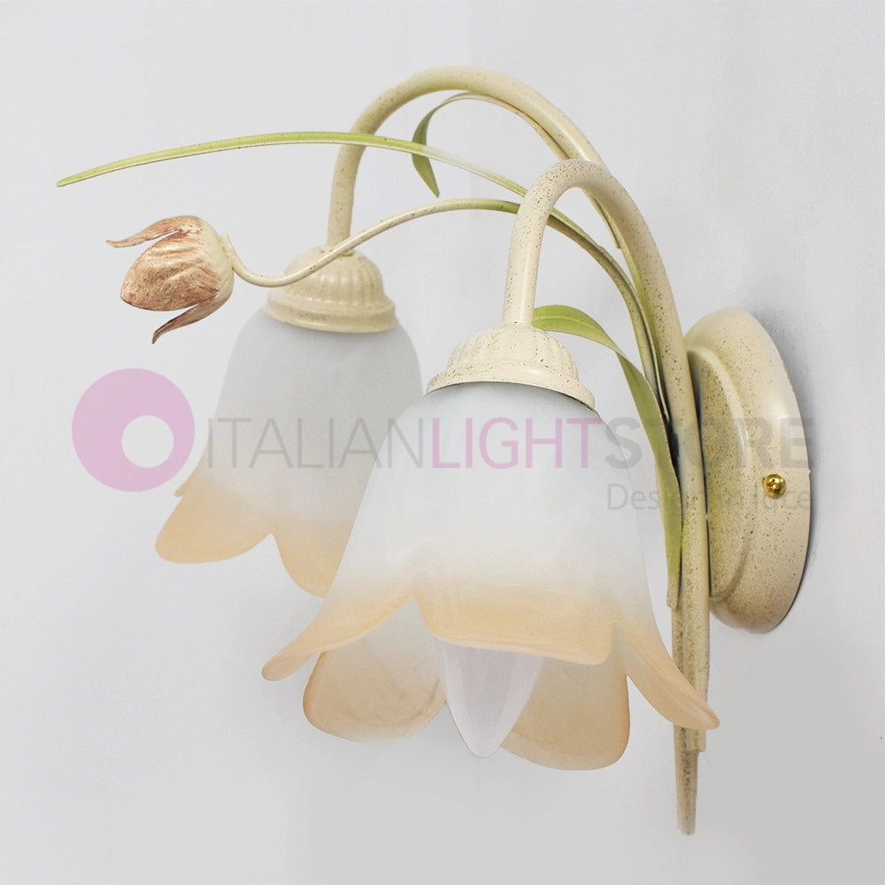 FLORA Applique a 2 Luci in Ferro Decorato Stile Floreale