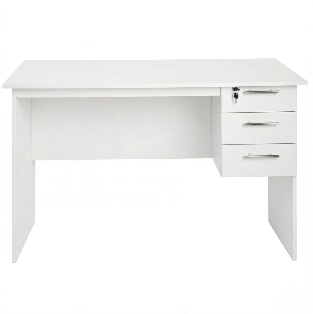 Scrivania 120x60x75 cm bianca – 3 cassetti con serratura