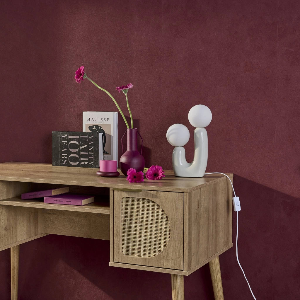 Lampada da tavolo organica ceramica e vetro, 31cm, beige