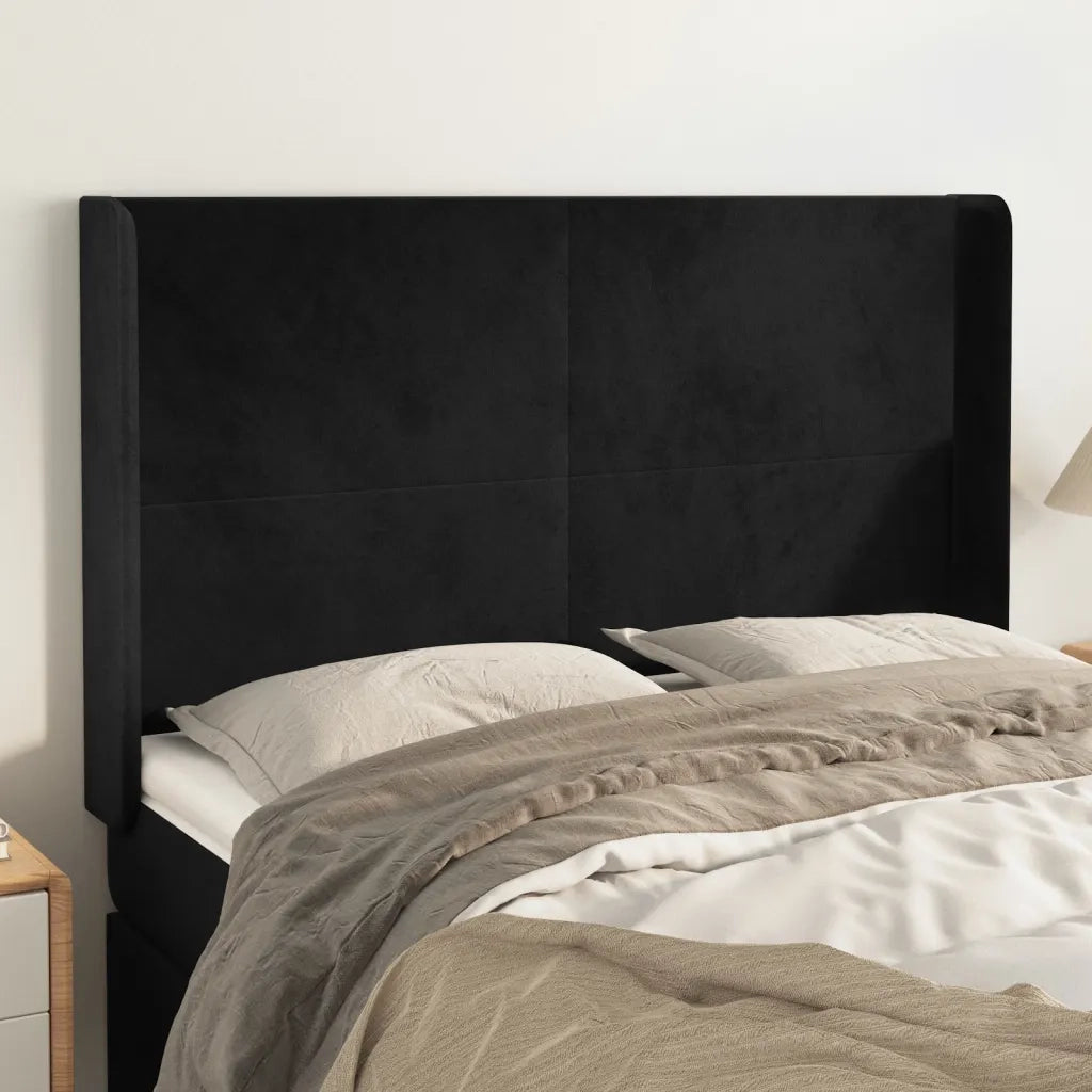 Testiera ad Orecchio Nera 147x16x118/128 cm in Velluto cod mxl 72021