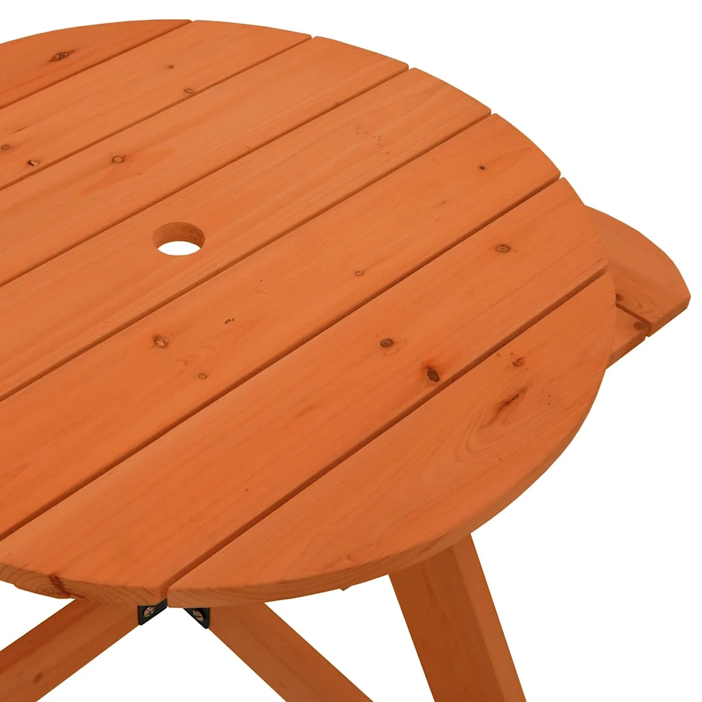 Tavolo da Picnic per 4 Bambini Rotondo con Foro in Legno Abete 4008988