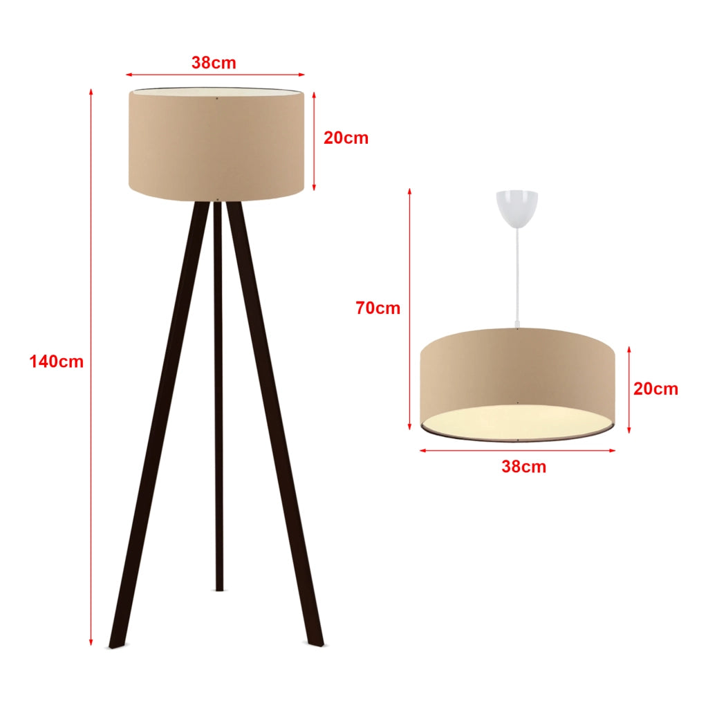 Set di 2 Lampade Scunthorpe Composto di 1 Lampada da Terra e 1 Lampada a Sospensione con Paralumi Beige lux.pro