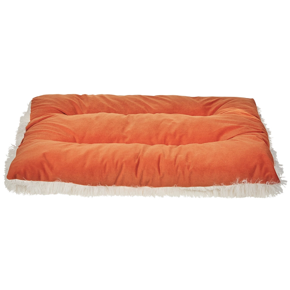 Cuccia animali letto per cani lettino gatti velluto arancione con nappe 90 x 60 cm
