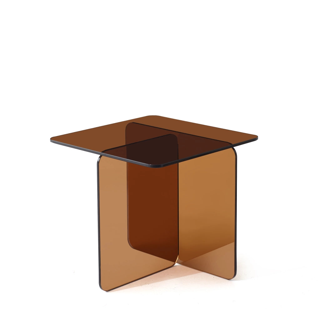 TAVOLINO laterale in vetro curvato marrone 45x45x51 cm