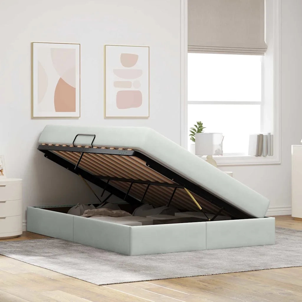 Letto con contenitore e materasso Grigio chiaro 140 x 200 cm