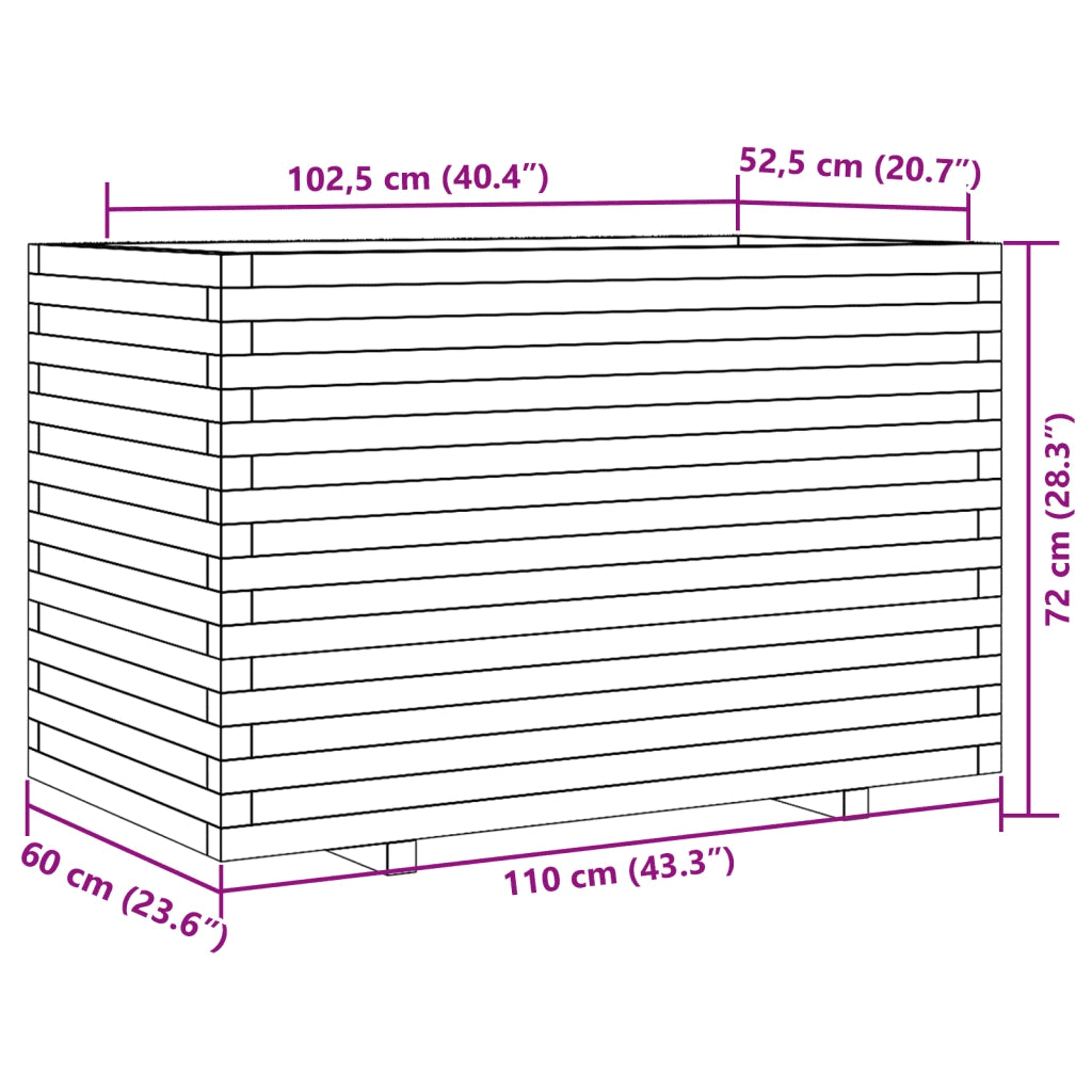 Fioriera da Giardino Bianca 110x60x72 cm Legno Massello di Pino 3282650