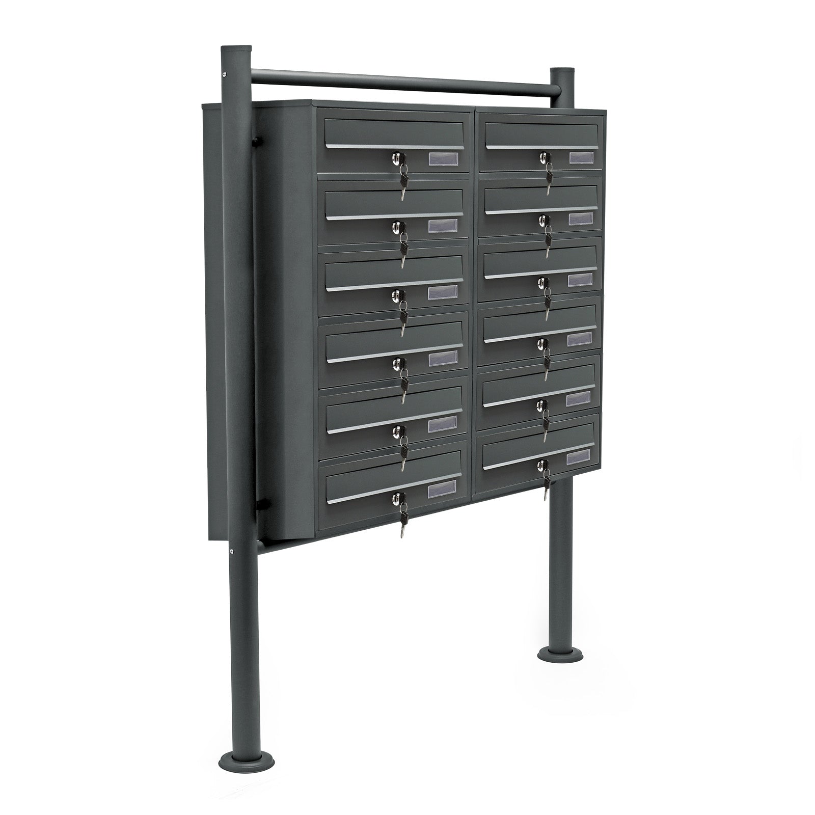 Cassetta postale condominiale autoportante, 12 posti, antracite, 945 x 270 x 1500 mm, 2 moduli