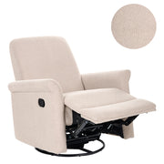 Poltrona reclinabile beige chiaro con meccanismo manuale rivestita in bouclé con schienale regolabile e poggiapiedi estraibile
