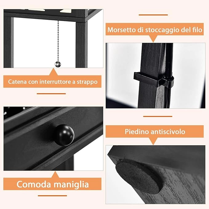 Lampada a Stelo con Ripiani e Cassetto, Lampada a Piantana Moderna con 2 Porte USB, Lampada da Terra per Salone e Camera da Letto, 26 x 26 x 160,5 cm (Modello 1)