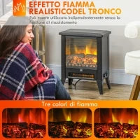 Caminetto Elettrico da 1800W con Effetto Fiamma a 3 Intensità, in Metallo e Vetro, 36x21x47 cm, Nero