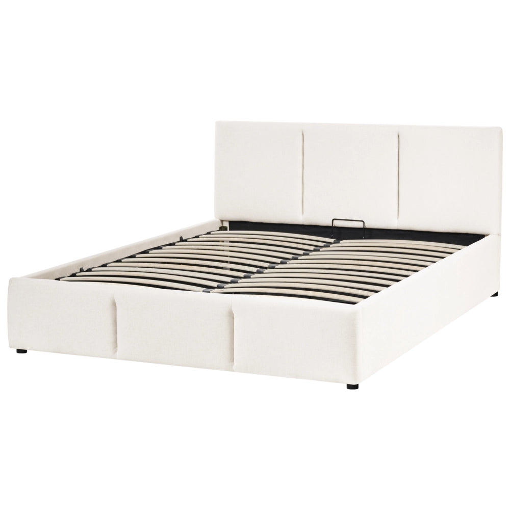 Letto rivestito in tessuto bianco sporco 140 x 200 cm testiera trapuntata con vano portaoggetti