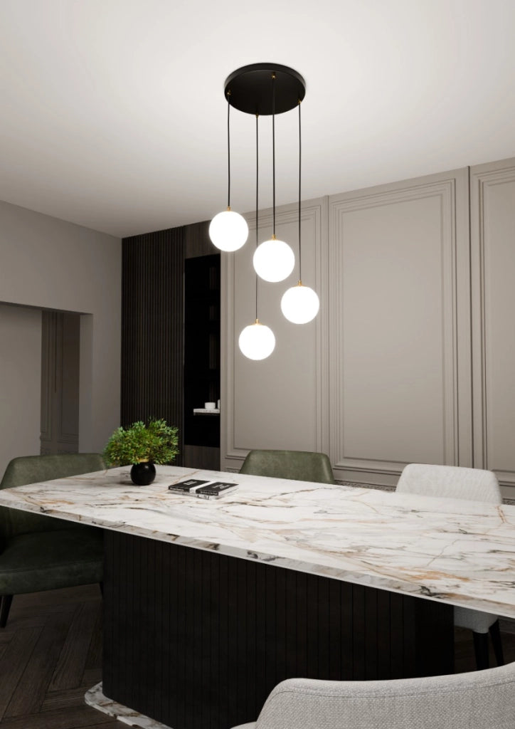 Lampadario Emibig Royal 4, 4xE14, vetro bianco nero oro