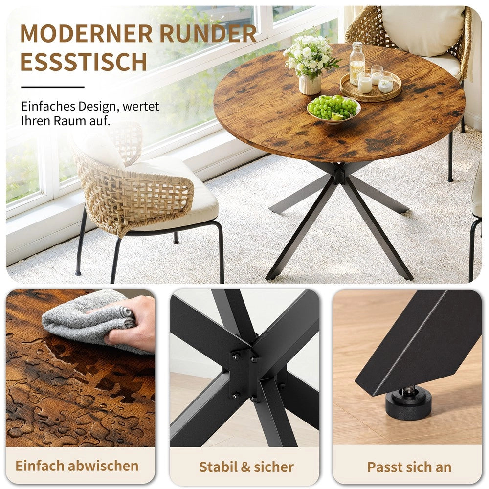 Tavolo da pranzo rotondo industriale con gambe a X in metallo ¨C MINIMAL ¨C ?120 cm marrone-nero