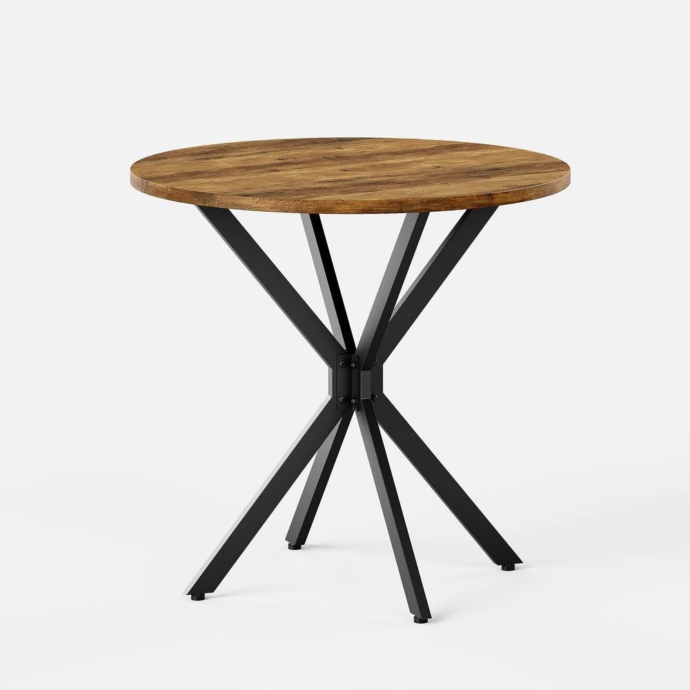 Tavolo Rotondo in Legno Stile Rustico ¨C MINIMAL ¨C Marrone e Nero, 80 cm