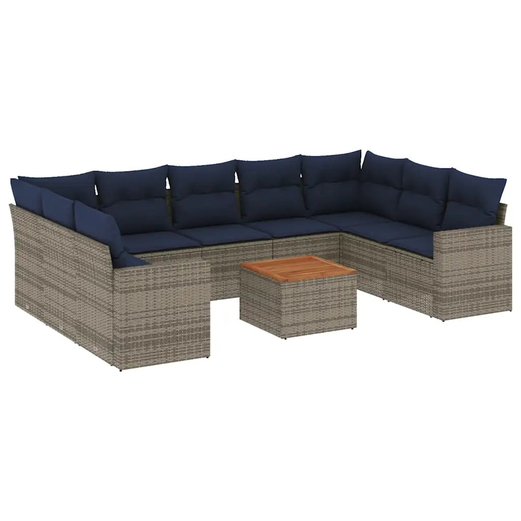 Set Divani da Giardino 10 pz con Cuscini Grigio in Polyrattan 3256600