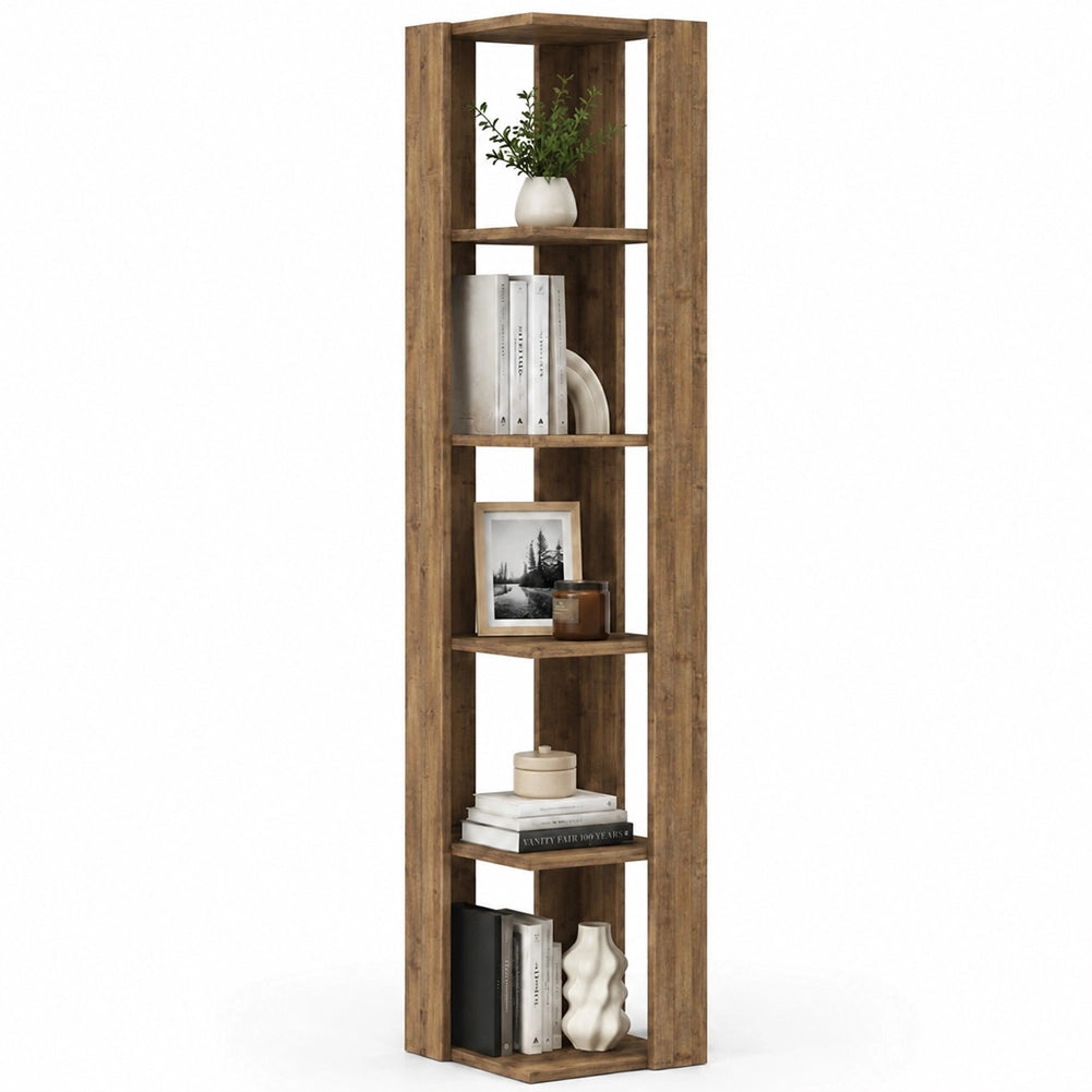 Libreria Angolare 34x34x161 cm Scaffale Salvaspazio 5 Ripiani in Legno Rovere