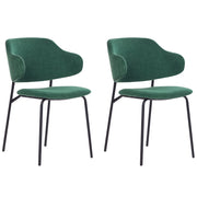 Set di 2 sedie da pranzo con sedile imbottito in tessuto verde senza braccioli schienale curvo stile moderno