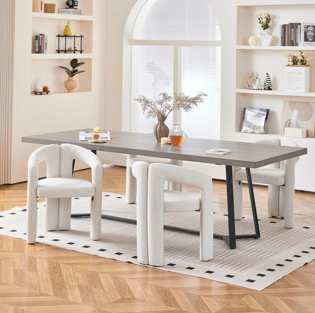 Sedia con Braccioli in Chenille; Beige; Sedia Imbottita per Sala da Pranzo e Ufficio