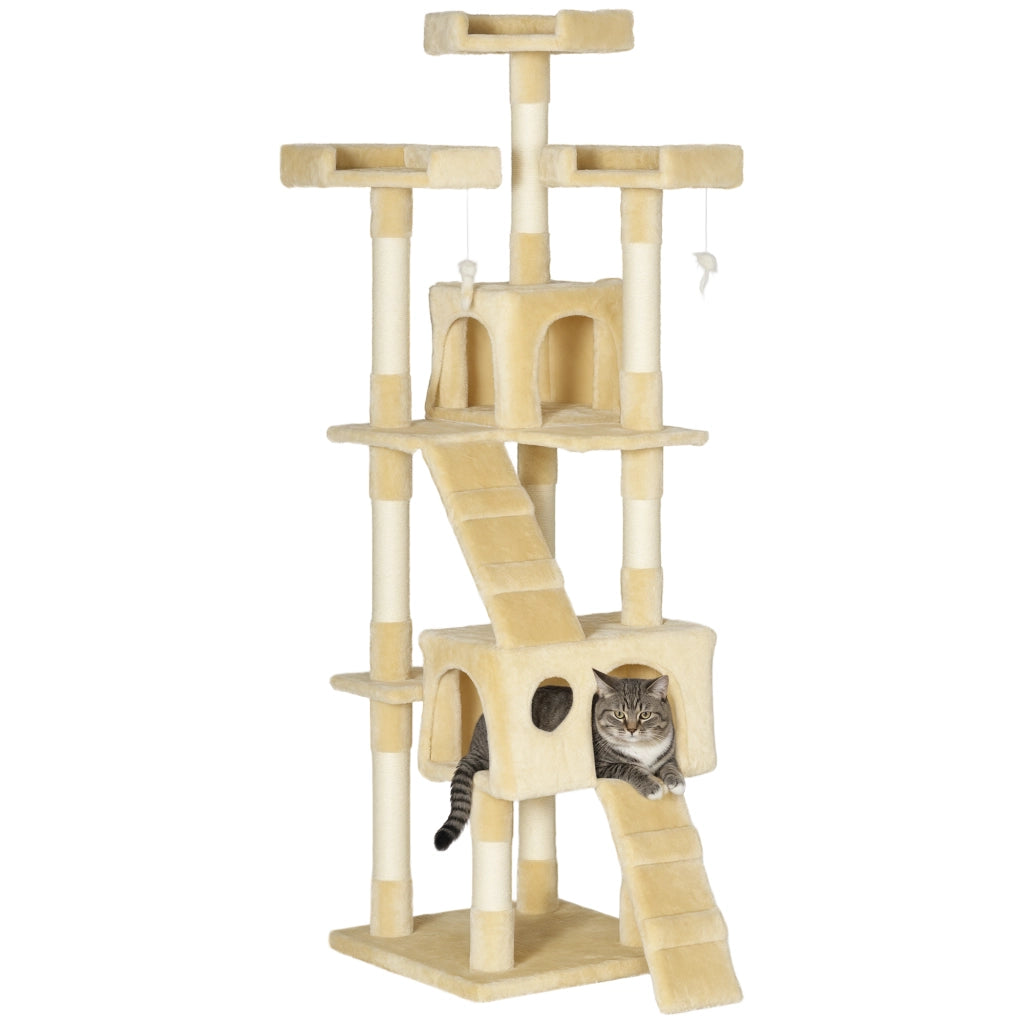 Albero tiragraffi per gatti con 2 tane e 3 lettini ¨C zephmum ¨C 173 cm beige