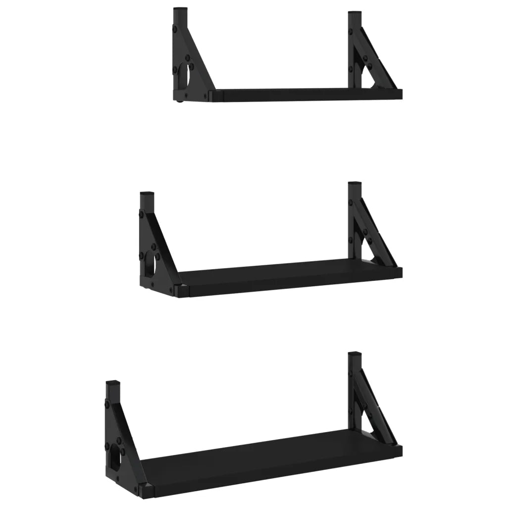 Set Mensole da Parete 3pz Nero in Legno Multistratocod mxl 131643