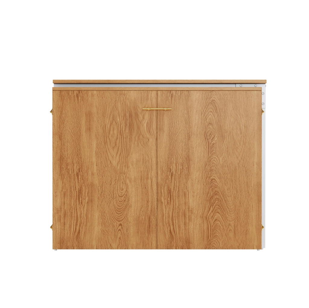 Letto a scomparsa con scrivania girevole e materasso 90x200 cm; naturale in metallo e legno