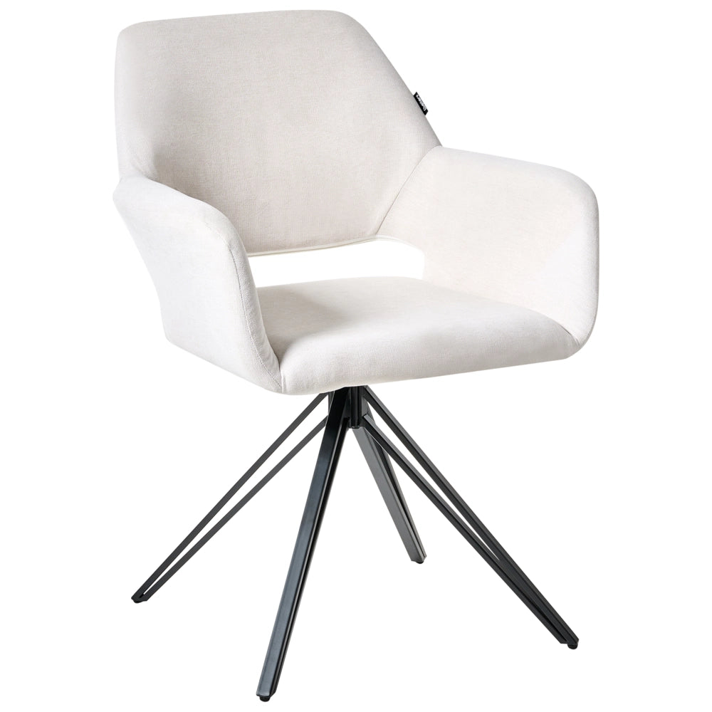 Set di 2 sedie da pranzo imbottite in poliestere Bianco sporco con gambe nere in ferro Arredamento per sala da pranzo in stile moderno