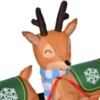 Babbo Natale Gonfiabile 132cm con Slitta e 3 Renne, Luci LED Integrate, Decorazione Natalizia da Esterno