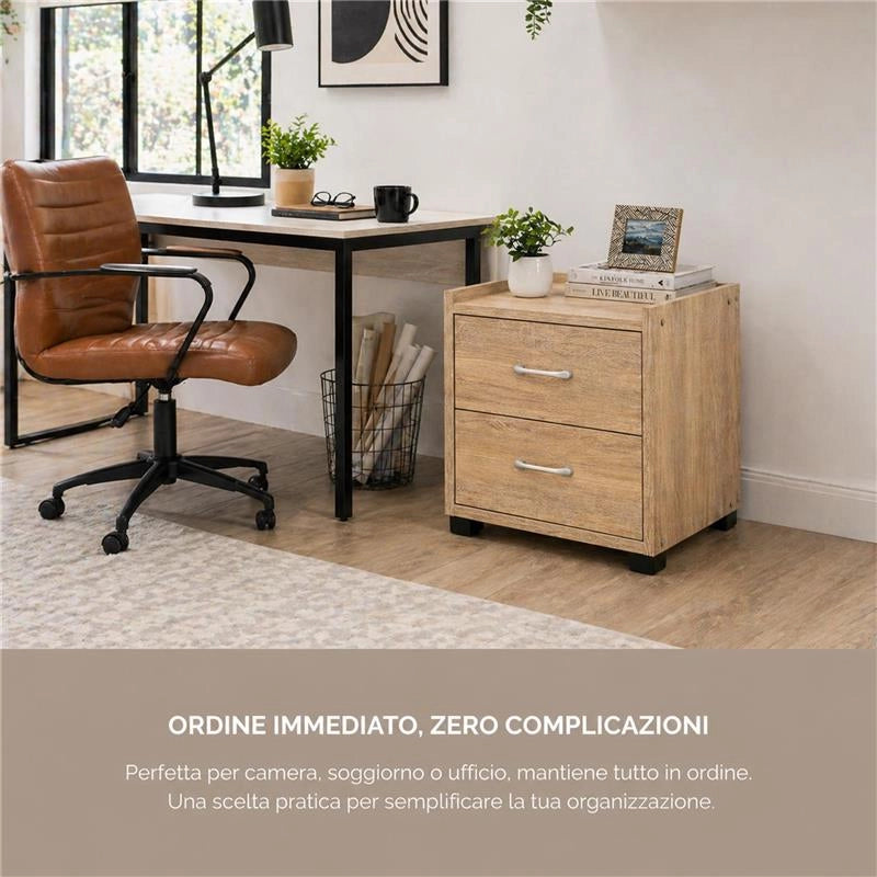CASSETTIERA IN LEGNO CON DUE CASSETTI COLORE ROVERE DIMENSIONI 43X40X43,5CM