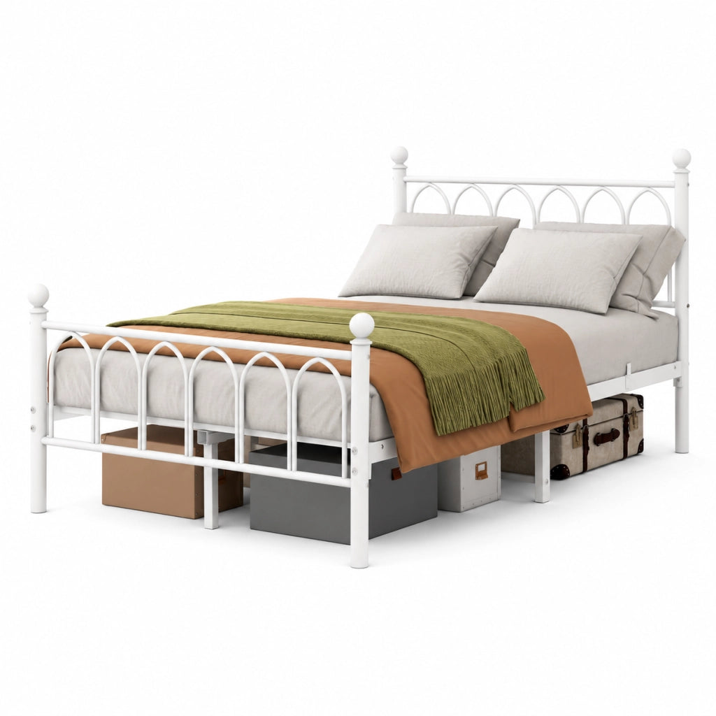 Letto 120x200 cm con LED; 2 porte USB e presa di corrente; MDF e metallo bianco