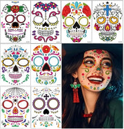 8 Stuks Tattoo Temporanei per Adulto con Motivi Halloween - Scheda, Vampiro e Zucca