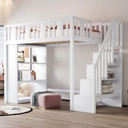 Letto a castello bianco in legno di pino con scala portaoggetti 90x200 cm