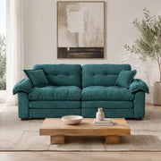 Divano 2 posti 214x89x93 cm in tessuto verde, con 2 cuscini, per piccoli salotti –