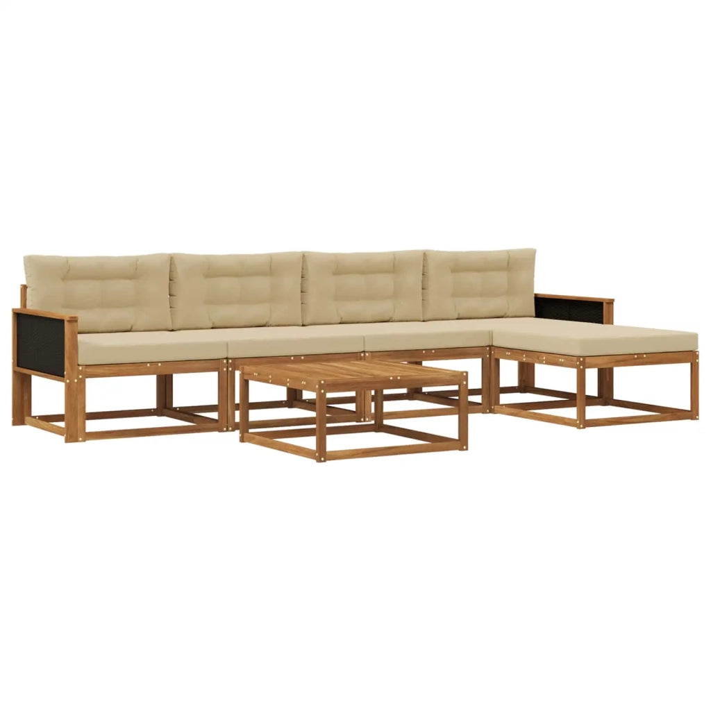 Set di divani da esterno con cuscino 6 pcs Naturale e Beige