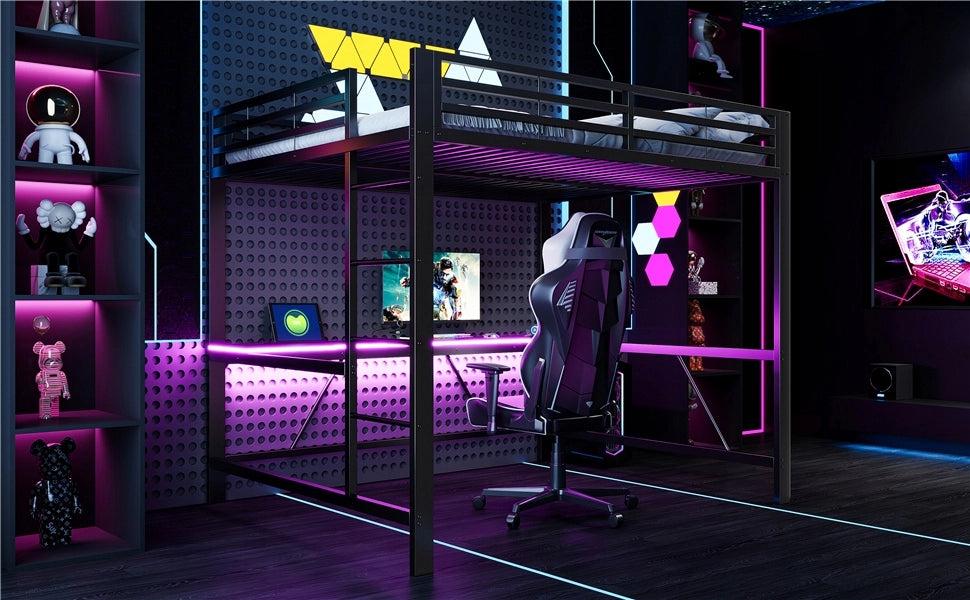 Letto a castello gaming con LED e USB - Xylo - 160x200 cm - Nero