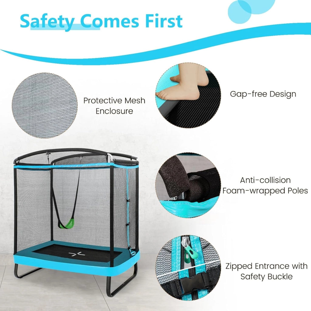Trampolino Elastico per bambini con Altalena, Rete di Sicurezza, Trampolino Rettangolare Portato 100 kg, Tappeto da Salto all'Aperto, Tappetino per Saltare, 190x122x210 cm